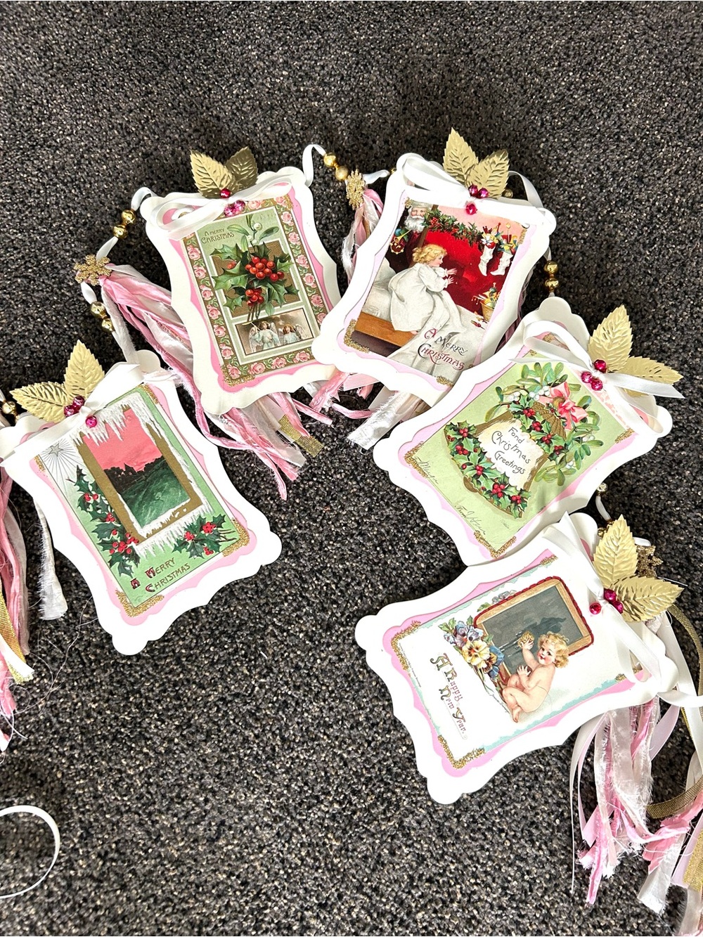Christmas garland 1900s vintage repurposed holiday postcards